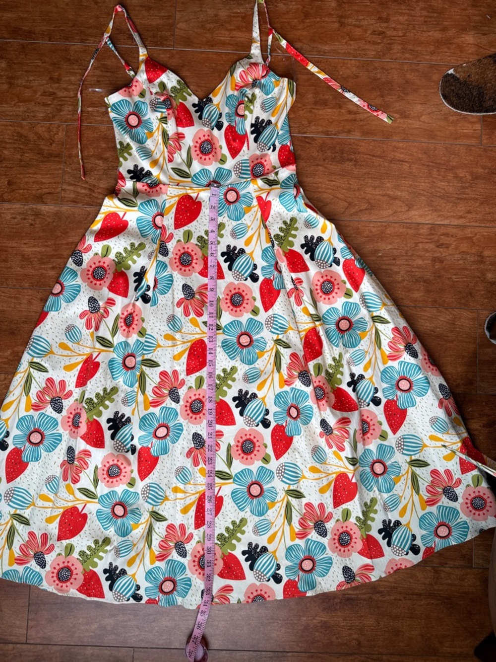 💐 Collectif Floral Tie-Waist Midi Dress Retro Picnic - Picture 16 of 17